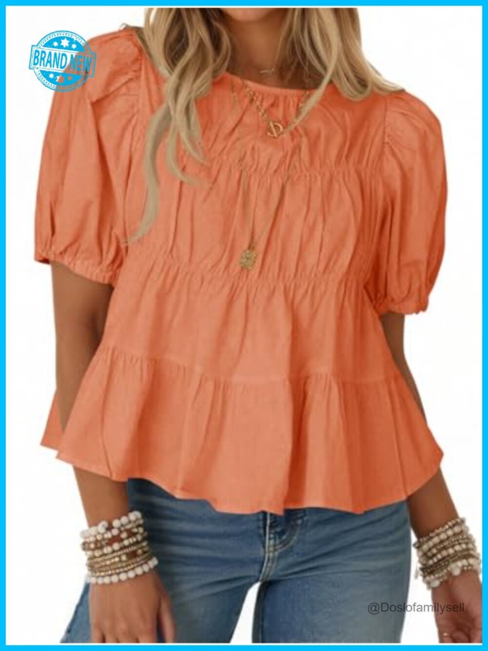Womens Puff Sleeve Peplum Babydoll Top Cotton Tee Casual Loose Fit Blouse